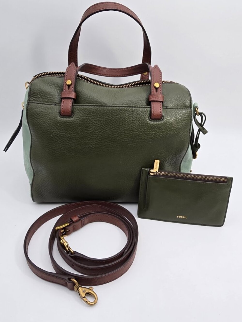 Fossil Rachel Satchel in Green With Matching Wallet